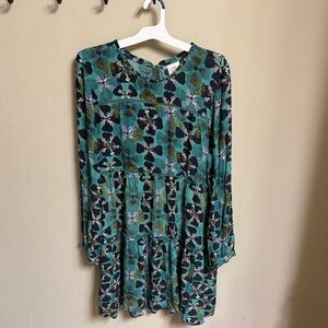 Knox Rose Teal and Black Floral Long Sleeve Dress